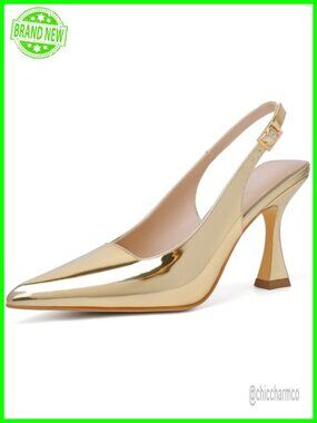 Slingback Kitten Heels Women Pointed Toe Chunky High Heels Elegant Dressy Pumps